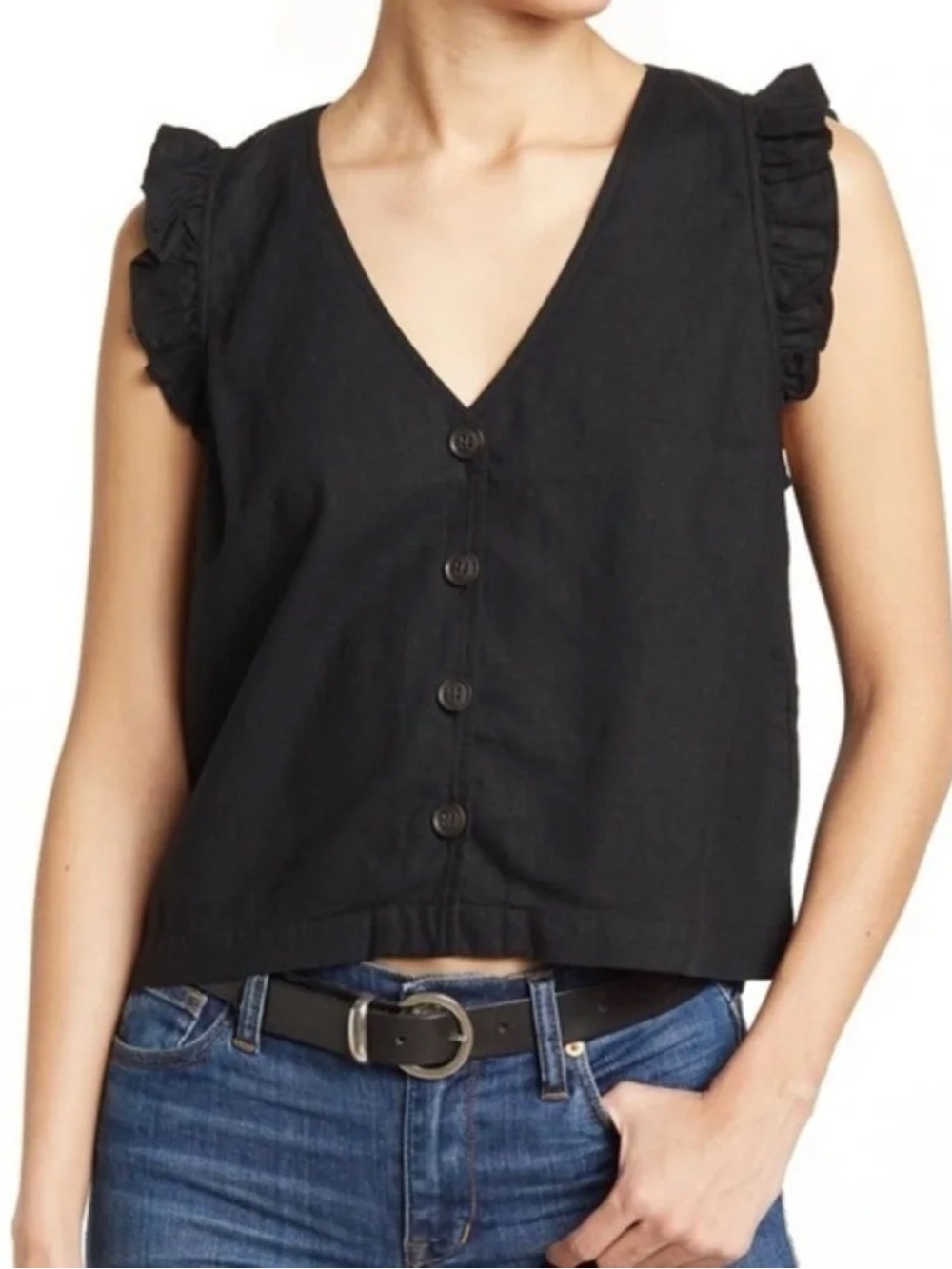 Madewell Ruffle Linen Button Front Top